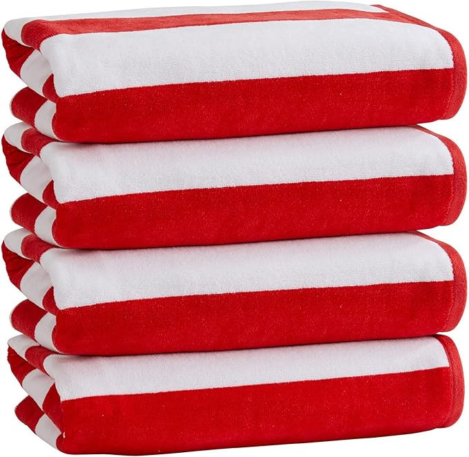 Market & Place 100% Cotton Velour Cabana Stripe Beach Towel Set 30" x 60" - Ultra Soft, Plush, & ... | Amazon (US)