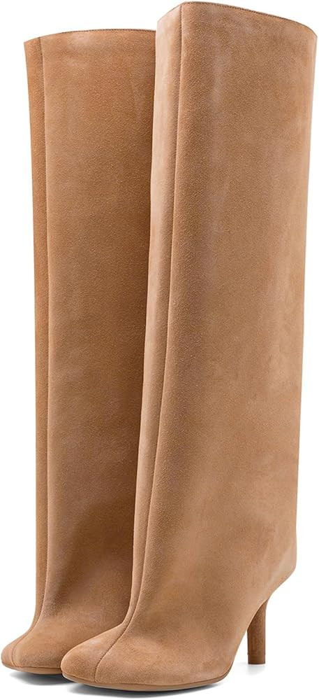 Suede Knee High Boots for Women Square Toe Beige Boots for Women Kitten Heel Boots Womens Tall Bo... | Amazon (US)