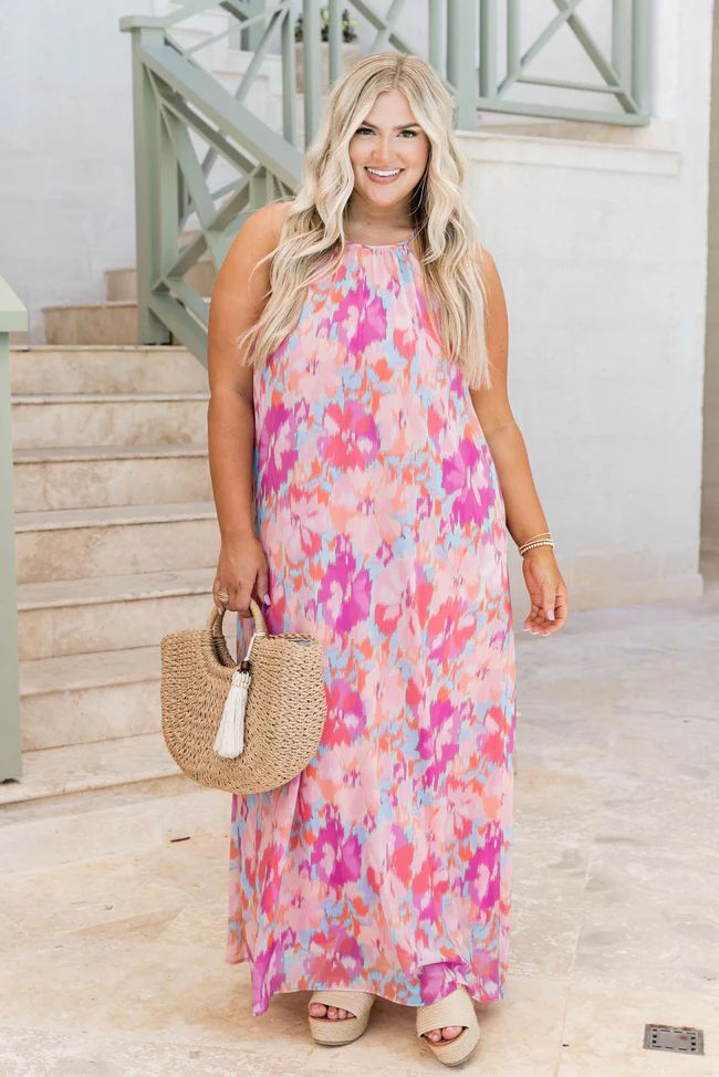 On Island Time Watercolor Floral Halter Maxi Dress | Pink Lily
