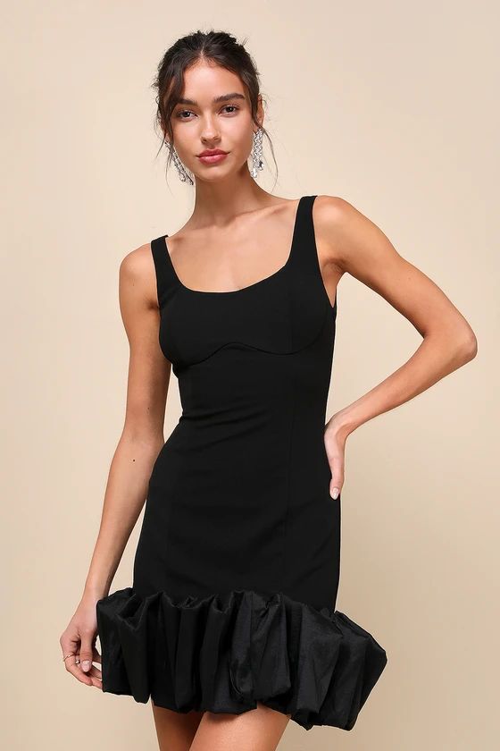 Essentially Flirty Black 3D Ruffle Hem Bodycon Mini Dress | Lulus (US)