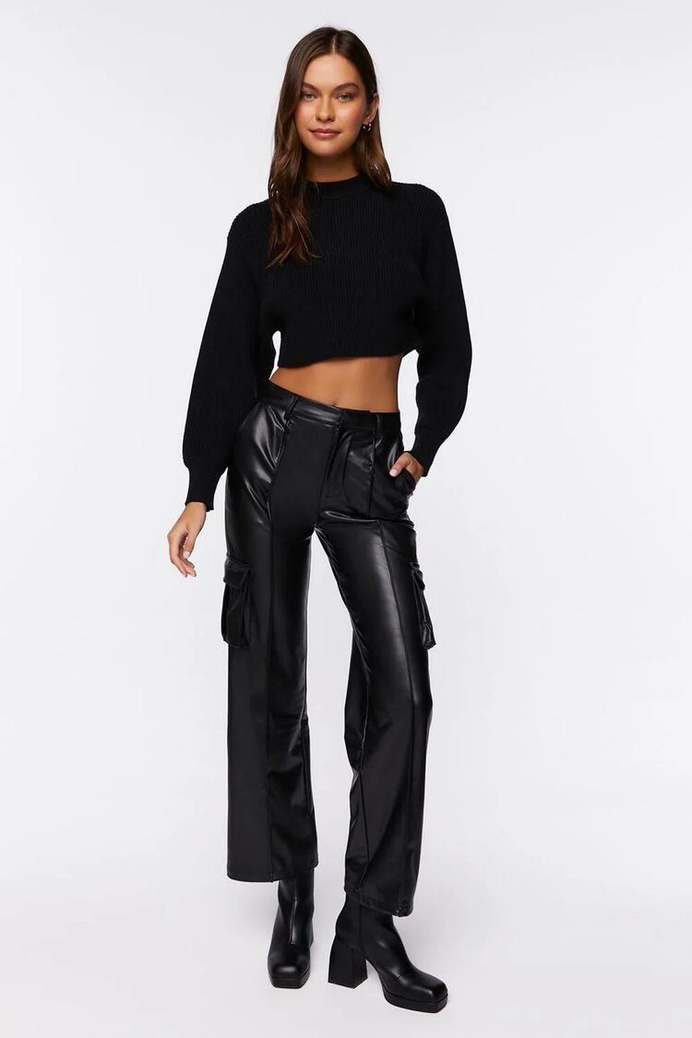 Faux Leather High-Rise Cargo Pants | Forever 21 (US)