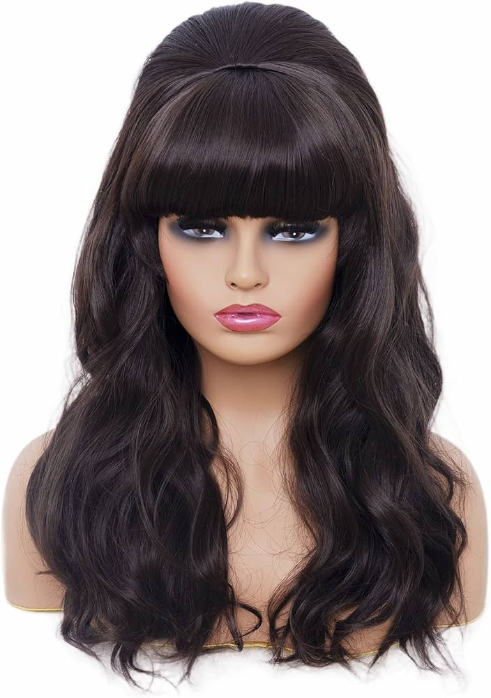 Rugelyss Long Wavy Dark Brown Wig with Bang Big Bouffant Beehive Wigs for Women fits 80s Costume ... | Amazon (US)