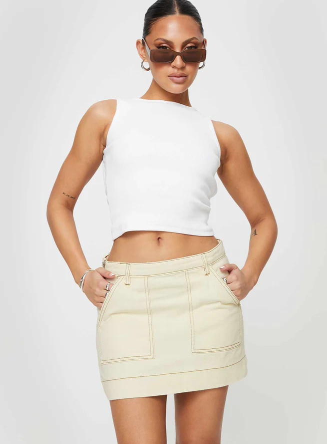 Hughes Mini Skirt Cream Denim | Princess Polly AU