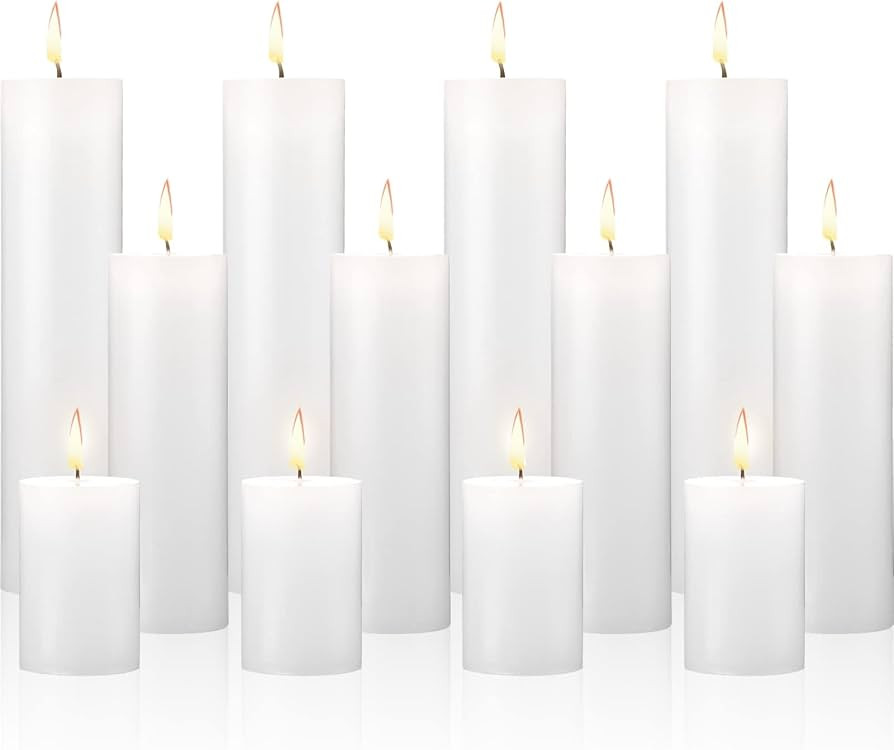 Lounsweer 12 Pcs Set of 3 Pillar Candles Bulk 2 x 3 ″, 2 x 6 ″, 2 x 8 ″ Unscented Votive Ca... | Amazon (US)