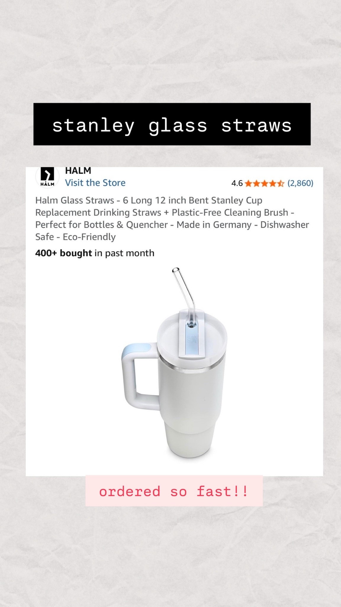 stanley glass straws.  careful when ordering. make sure you order for 40 oz or 30 oz you own