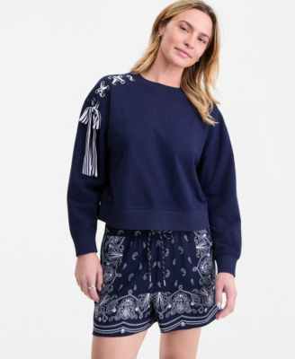On 34th Women's Lace-Up Shoulder Sweatshirt, Macy's Exclusive - Intrepid Blue | Macy's