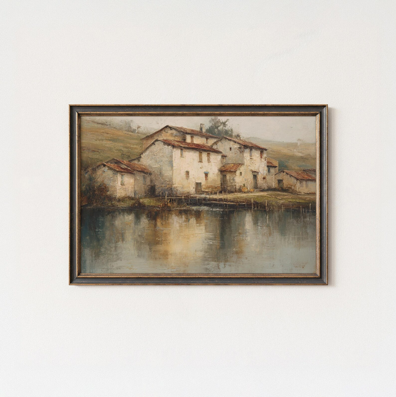 Digital Download | Vintage Art | Landscape | House Illustration | House Near Water Painting | Wat... | Etsy (US)