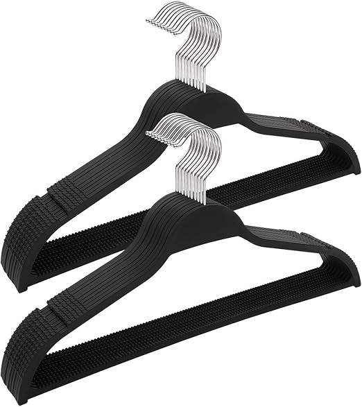ELONG HOME Black Plastic Thin Hangers for Clothes, 20 Pack Upgraded Rubberized Hangers Non Slip, ... | Amazon (US)