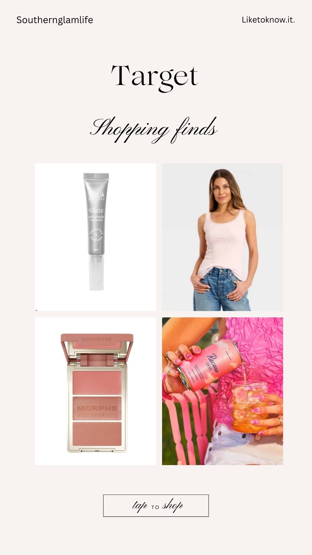 Spring is right around the corner here are some finds at target to treat yourself this march! A cute pink laced top, a good lip plumper with peptides, a glow pallet and a drink to boost your mood. 

#LTKBeauty #LTKgrwm #LTKSpringSale