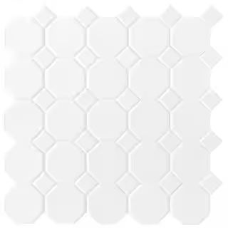 Matte White Octagon Dot 12 in. x 12 in. x 6 mm Ceramic Mosaic Floor and Wall Tile (1 sq. ft./Each... | The Home Depot