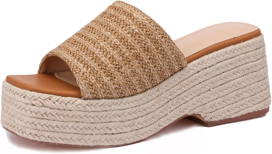 Platform Slip on Espadrille Sandals for Women Wedges Slides Bohemia Sandals Flatform Open Toe Bea... | Amazon (US)