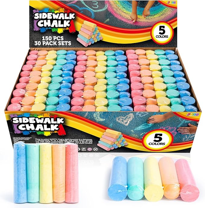 JOYIN 150 Pcs Sidewalk Chalk Set in 30 Packs, 5 Colors, Giant Box Non-Toxic Jumbo Washable Chalk ... | Amazon (US)