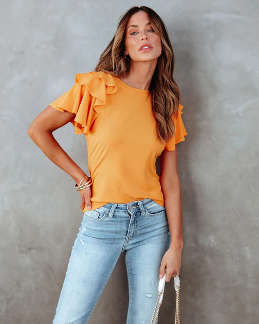 Reece Ruffle Tee - Orange | VICI
