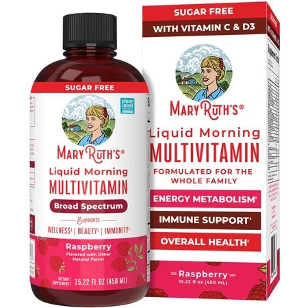 MaryRuth Liquid Morning Multivitamin, Raspberry, 15.22 fl oz, Vegan, Adults and Kids General Health and Wellness | Walmart (US)