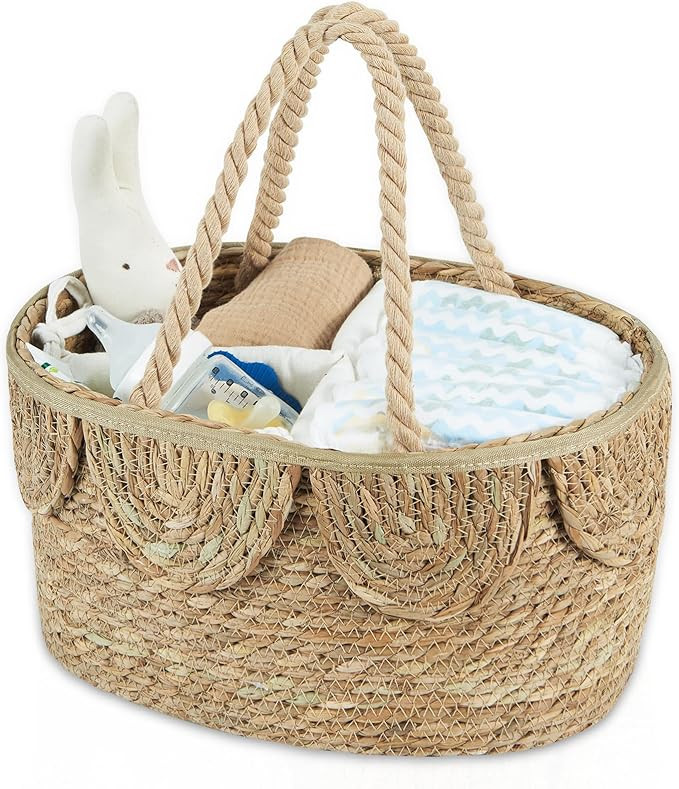 FairyHaus Diaper Caddy Organizer, Portable Natural Wicker Diaper Caddy with Rope Handles and Cott... | Amazon (US)