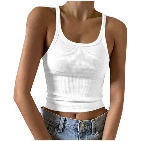 Wlynlyn Crop Tank Tops for Women Ribbed Knit Sleeveless Scoop Neck Camisole Solid Color Yoga Work... | Walmart (US)