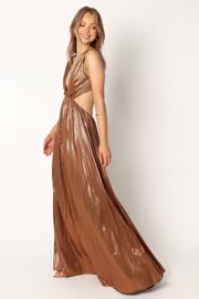 Shania Pleated Maxi Dress - Bronze | Petal & Pup (US)