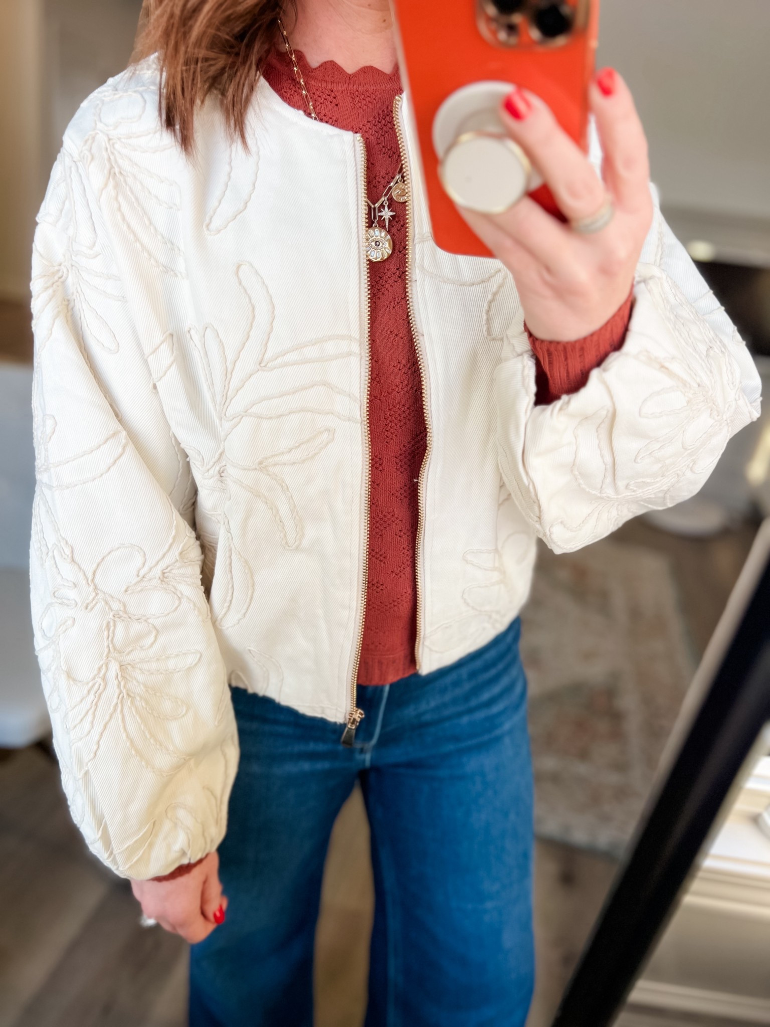 Close up of the Alexandra Embroidered Jacket in Cream.  🍁🌷

#LTKFindsUnder100 #LTKootd #LTKFindsUnder50