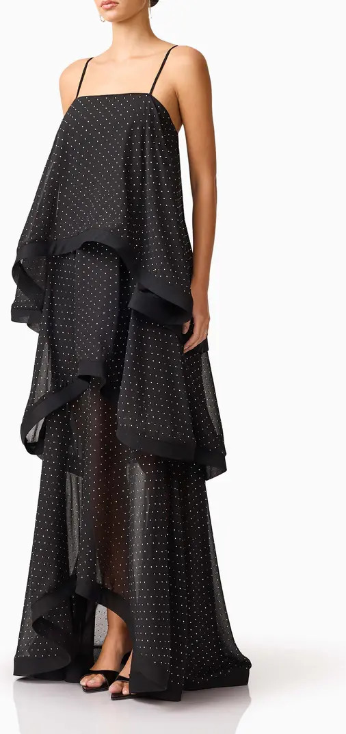 Diamante Tiered High-Low Georgette Gown | Nordstrom