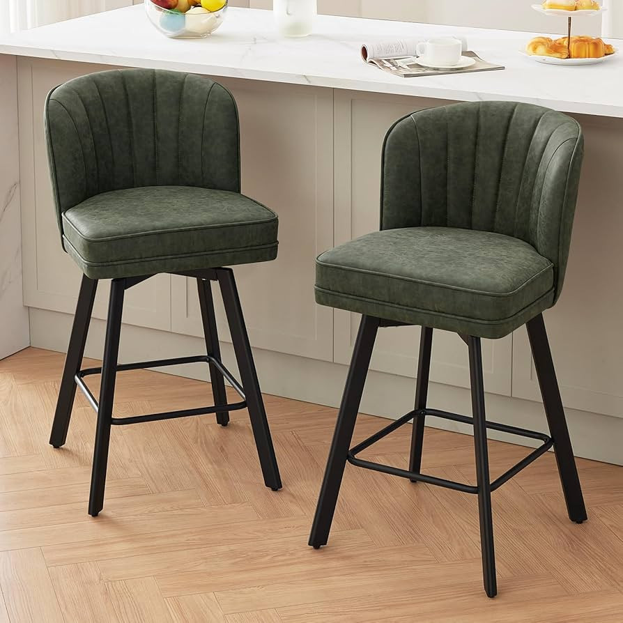 Swivel Counter Height Bar Stools Set of 2, 26'' Modern Barstools with Backs and Metal Legs, Uphol... | Amazon (US)
