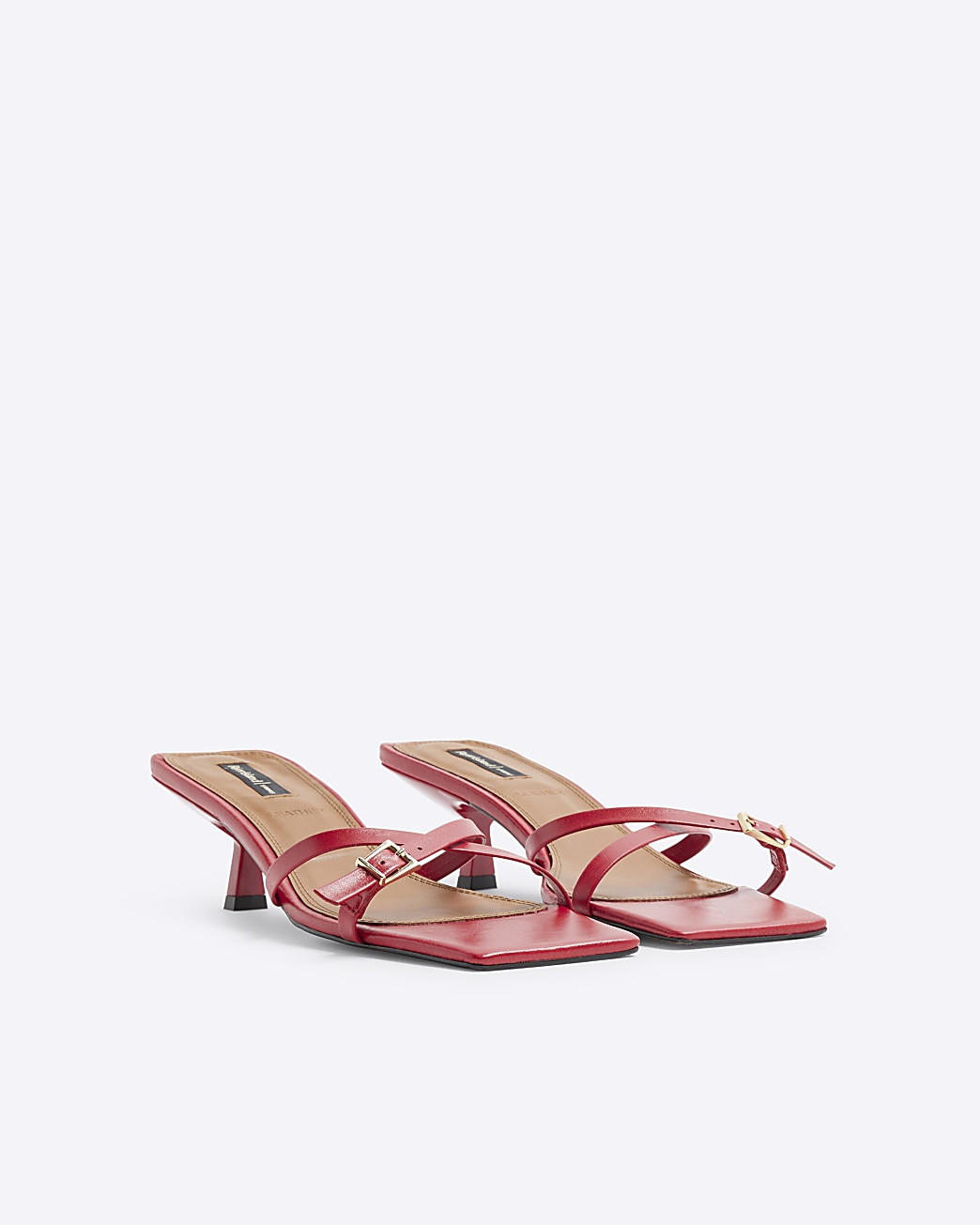 Red leather Cross Strap Kitten Heel Sandals | River Island (UK & IE)