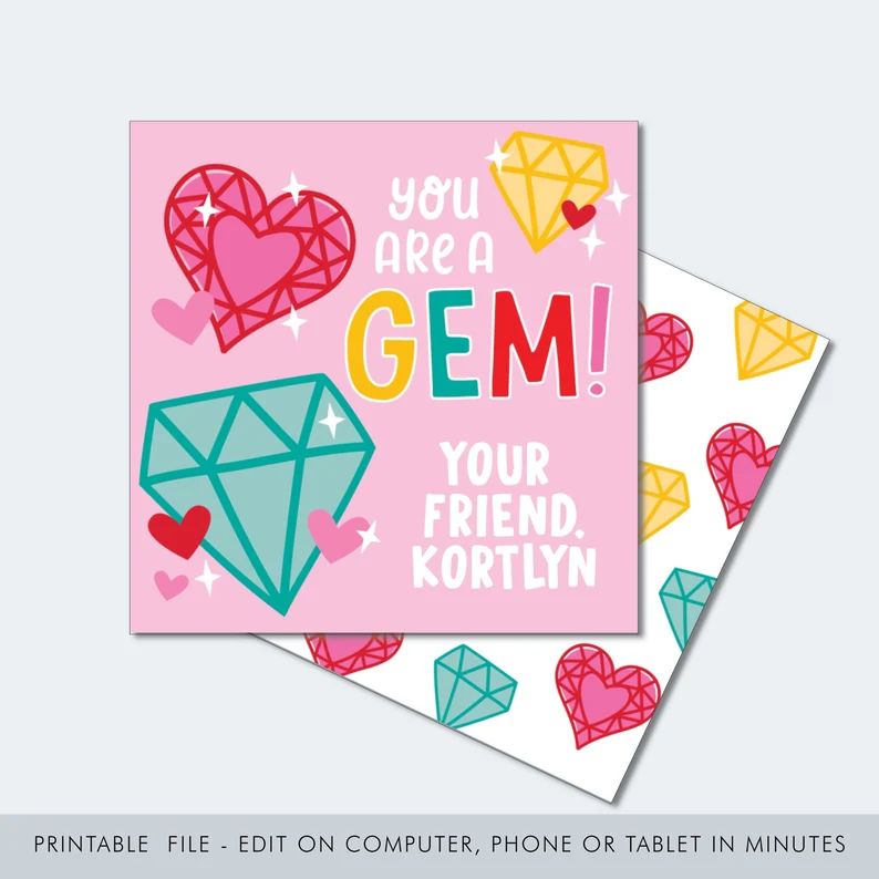 Printable Gem Valentine / Ring Pop Valentine Printable / Printable Ring Pop Valentine / Valentine... | Etsy (US)