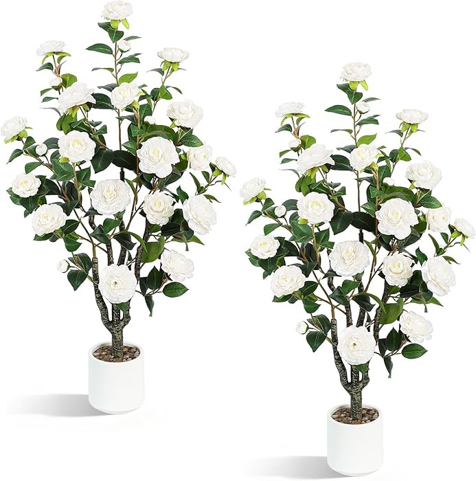 Artificial Camellia Tree 2 Pack, 3.3FT Fake Camellia Plant with 30 Blooming White Flowers & Pot, ... | Amazon (US)