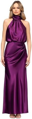 Betsy & Adam Womens Satin Halter Neck Floor Length Dress | Amazon (US)