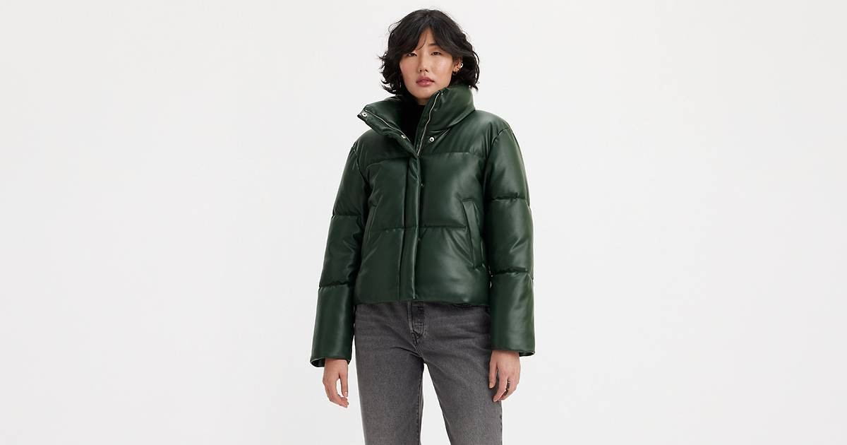 Faux Leather Puffer Jacket - Green | Levi's® US | LEVI'S (US)