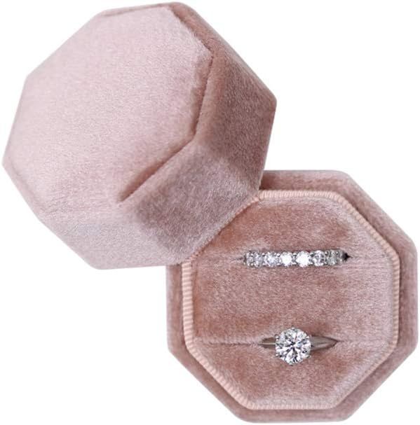Velvet Jewelry Ring Box Engagement Wedding Box Keepsake Box Bridal Photo Ring Double Slots Octago... | Amazon (US)