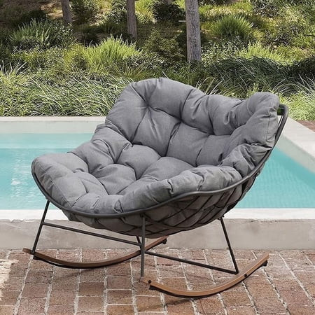 Grand Patio Oversized Steel Outdoor Rocking Chair with Ergonomic Design, All-Weather Rocker,Gray (Set of 1) | Walmart (US)
