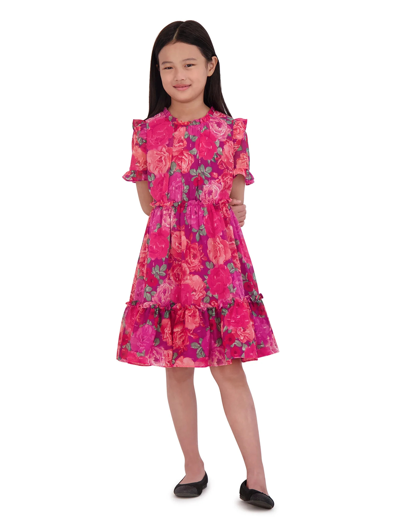 Wonder Nation Girls Metallic Chiffon Dress, Sizes 4-18 & Plus | Walmart (US)