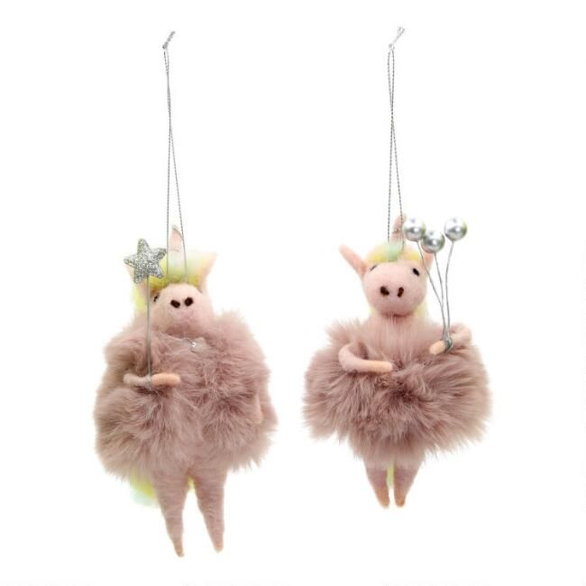 Pink Felted Wool and Faux Fur Unicorn Ornaments Set of 2 | World Market