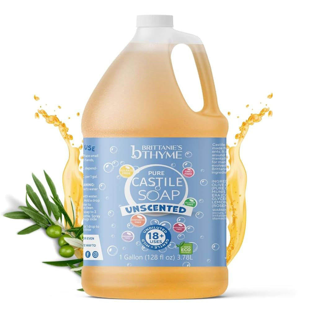 Brittanie's Pure Organic Castile Liquid Olive Oil Soap Refill, 1 Gallon | Face, Body Wash, Dishes... | Amazon (US)