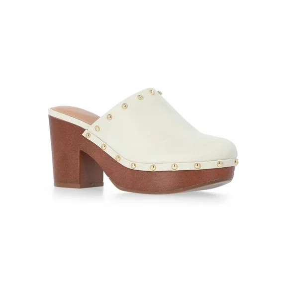 Time and Tru Women's Faux Leather Studded Clogs with Block Heels | Walmart (US)