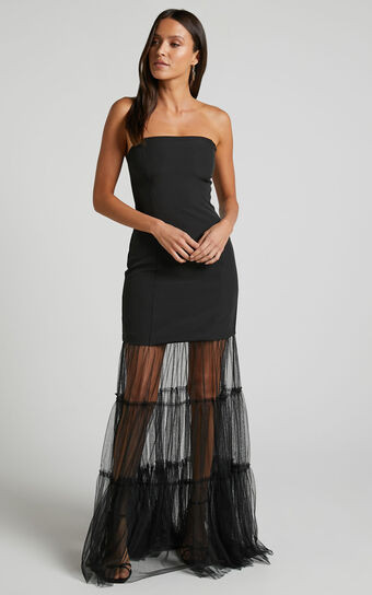 Sidda Strapless Tulle Tiered Maxi Dress in Black | Showpo (US, UK & Europe)