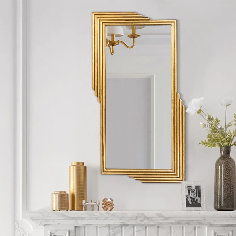 Modern Gold Metal Geometric Wall Decorative Mirror Entrance Rectangular Dressing Mirror | Homary