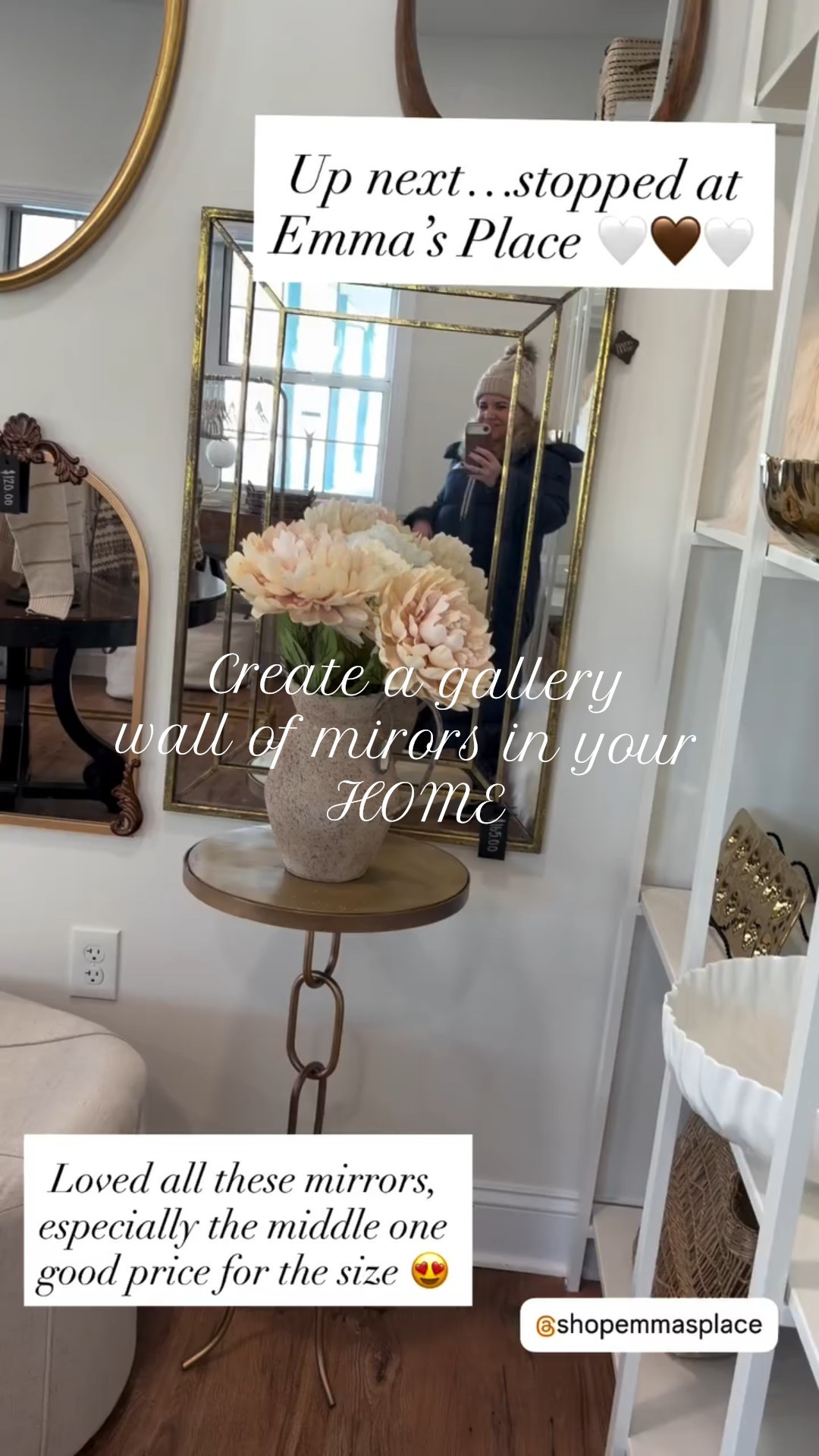 Up next…stopped at Emma’s Place 🤍🤎🤍 Loved all these mirrors, especially the middle one good price for the size 😍