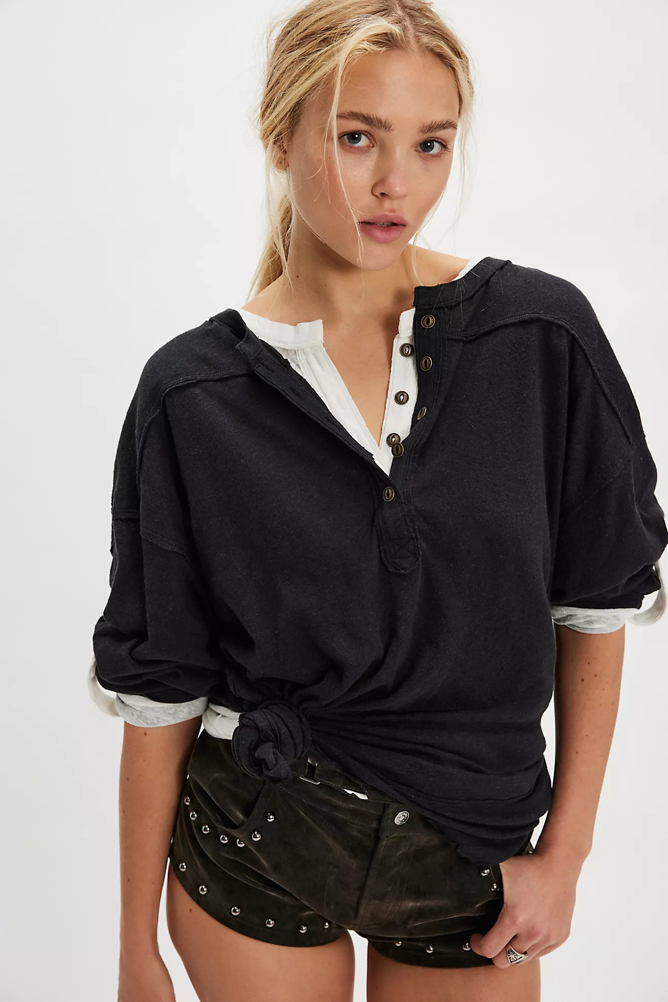 We The Free Cotton-Linen Henley Tee | Free People (UK)