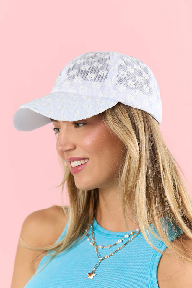 White Eyelet Hat | Pink Lily