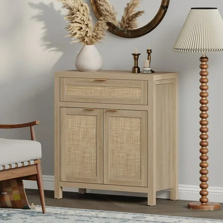 Surmoby Sideboard Buffet Cabinet with Rattan Doors,Farmhouse Storage Cabinets with Drawer and Adjustable Shelves for Kitchen Living Dining Room(Light Oak,1PCS) | Walmart (US)