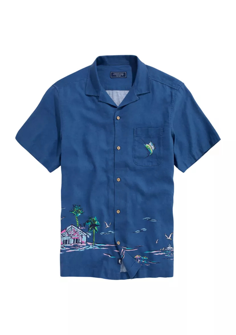 Men's Placed Gasparilla Scenic Linen Rayon Cabana Shirt | Belk