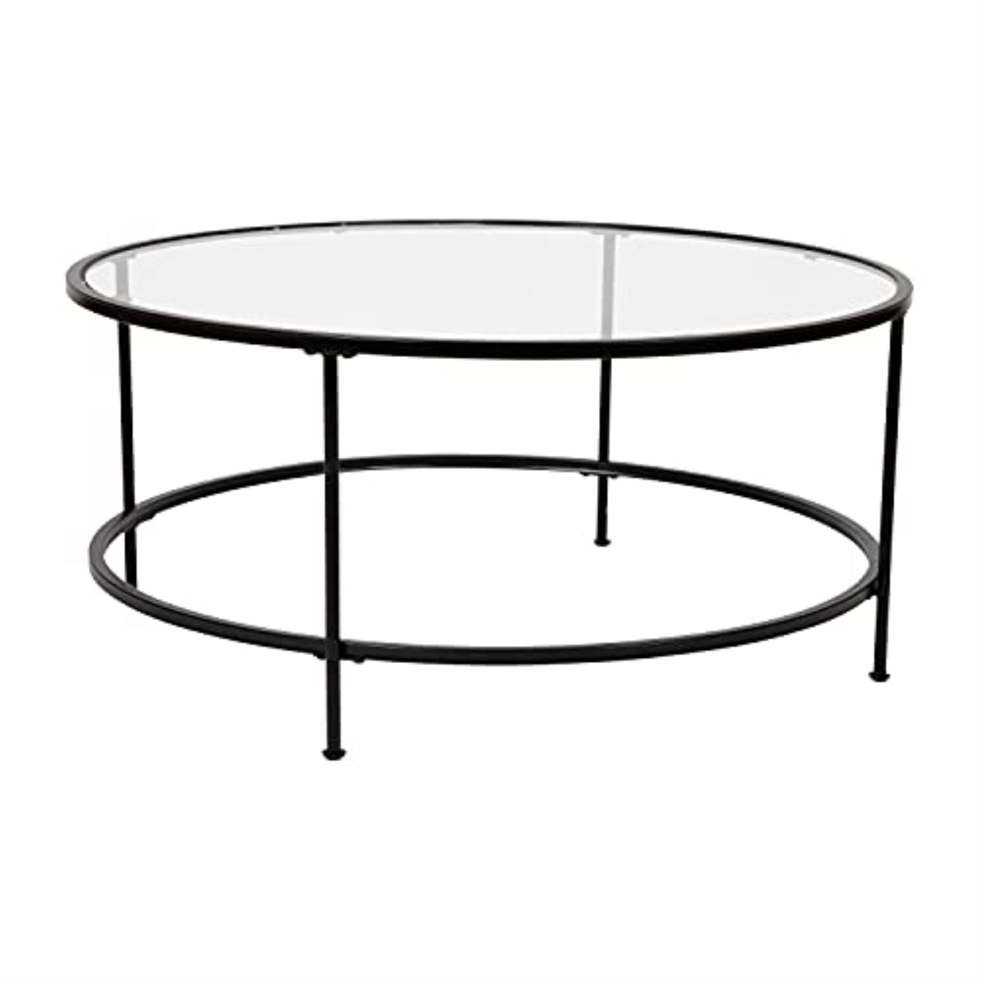 Flash Furniture Round Coffee Table - Modern Clear Glass Coffee Table with Matte Black Frame - Wal... | Walmart (US)