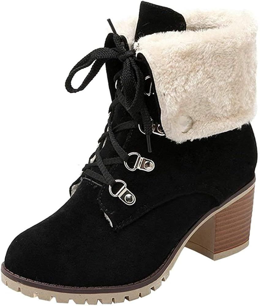 SO SIMPOK Womens Lace Up Fur Winter Snow Boots Block Heel Ankle Boots Warm Suede Outdoor Chunky H... | Amazon (US)