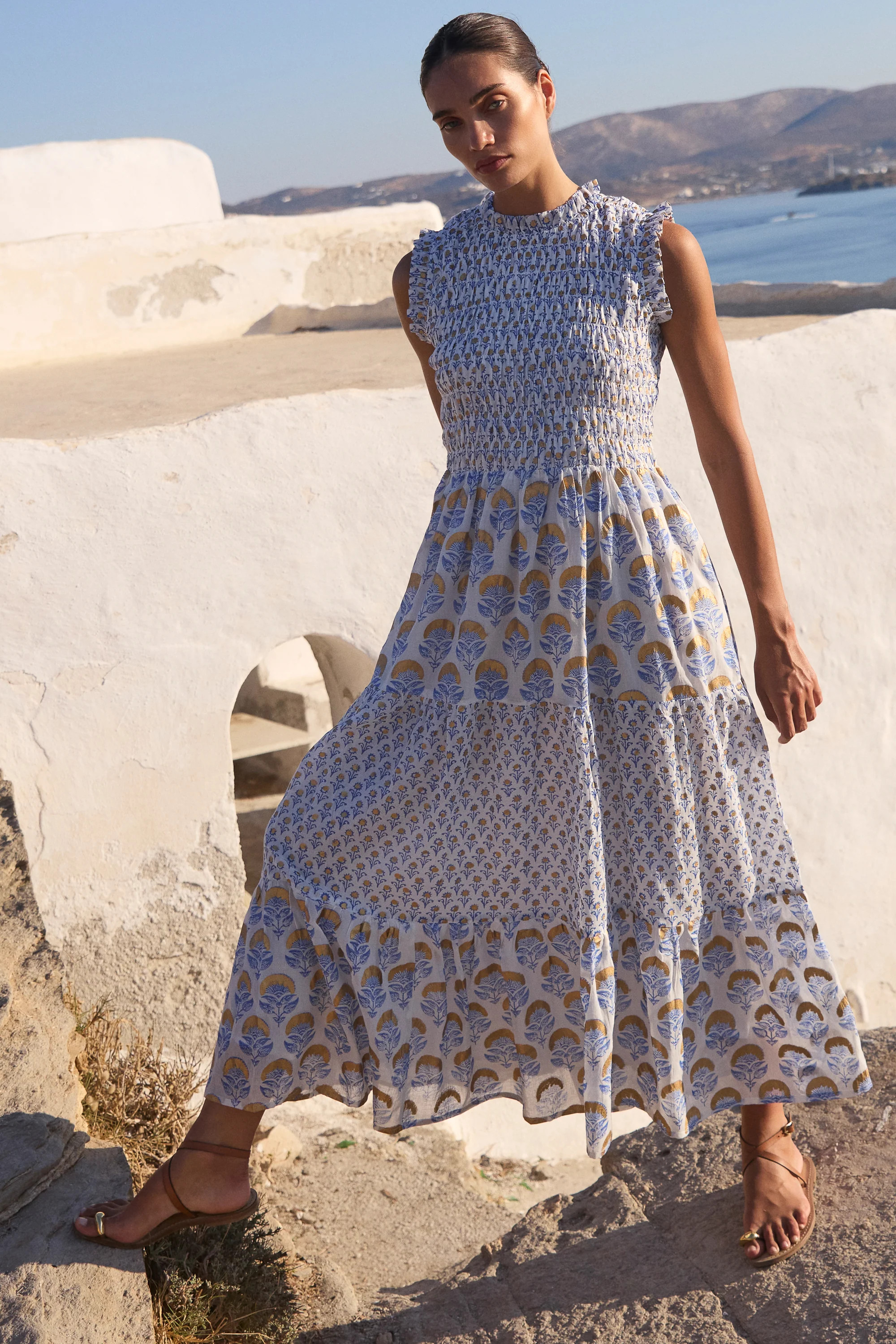 Sleeveless Smocked Maxi- Arbor Blue | Oliphant Design