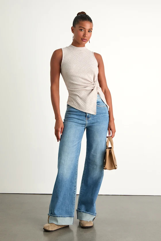 Far Out Medium Wash Wide-Leg Cuffed Jeans | Lulus