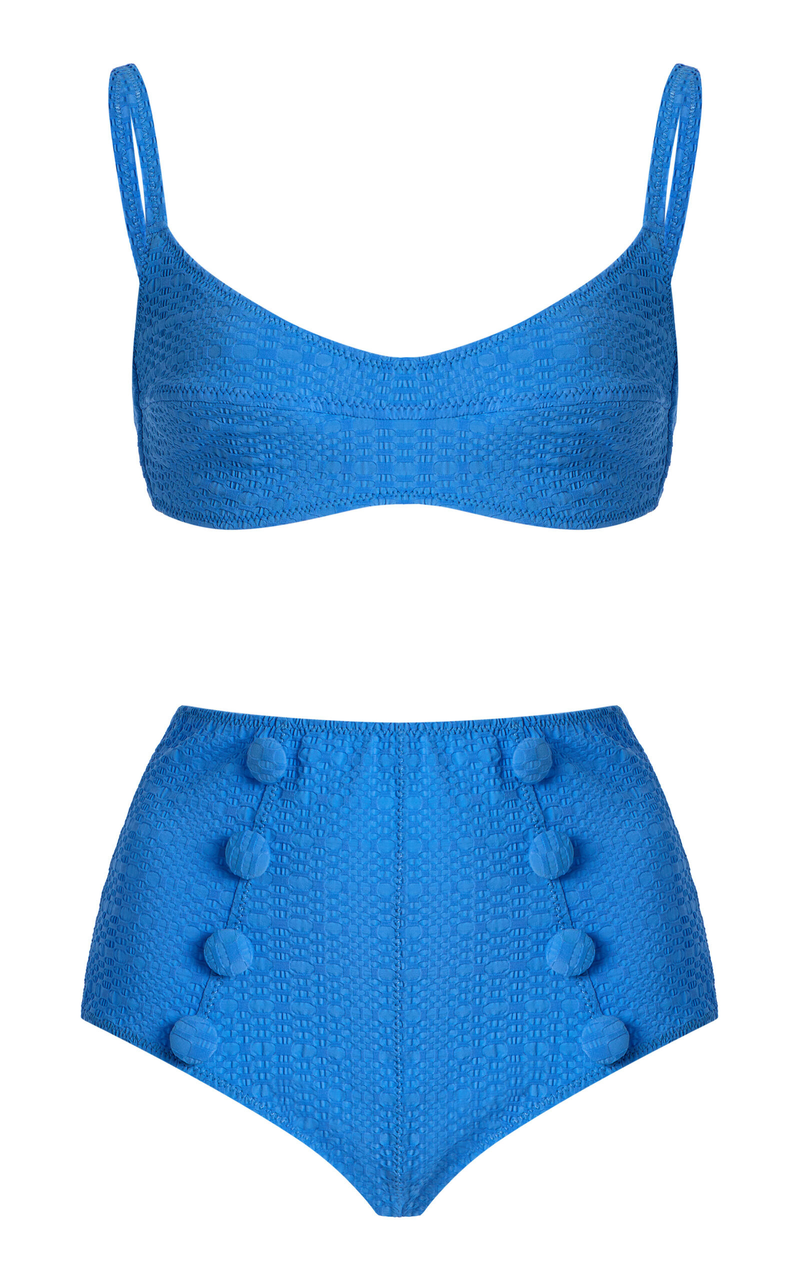Lisa Marie Fernandez - Seersucker Balconette High-Waisted Bikini Set - Blue - XS - Moda Operandi | Moda Operandi (Global)