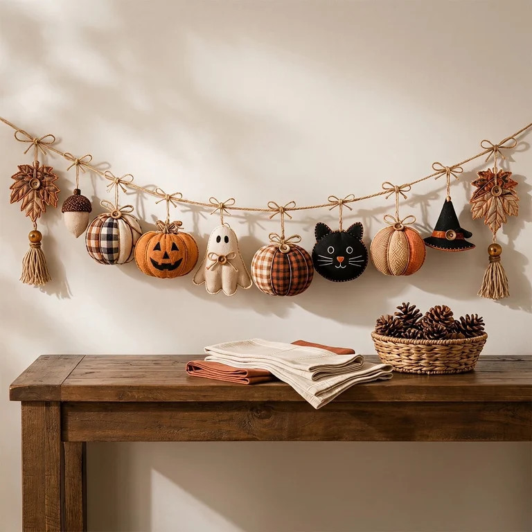 Clearance Fall Halloween Garland,Halloween Decorations Indoor Rustic Fabric Bunting Banner - Boho... | Walmart (US)