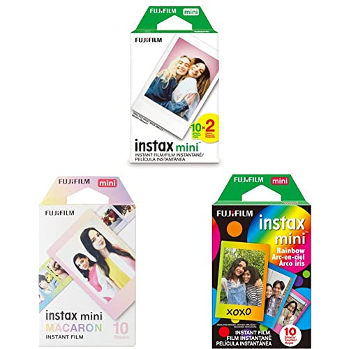 Fujifilm Instax Mini Instant Film Twin Pack (White) & Instax Mini Macaron Film - 10 Exposures & Instax Mini Rainbow Film - 10 Exposures | Amazon (US)