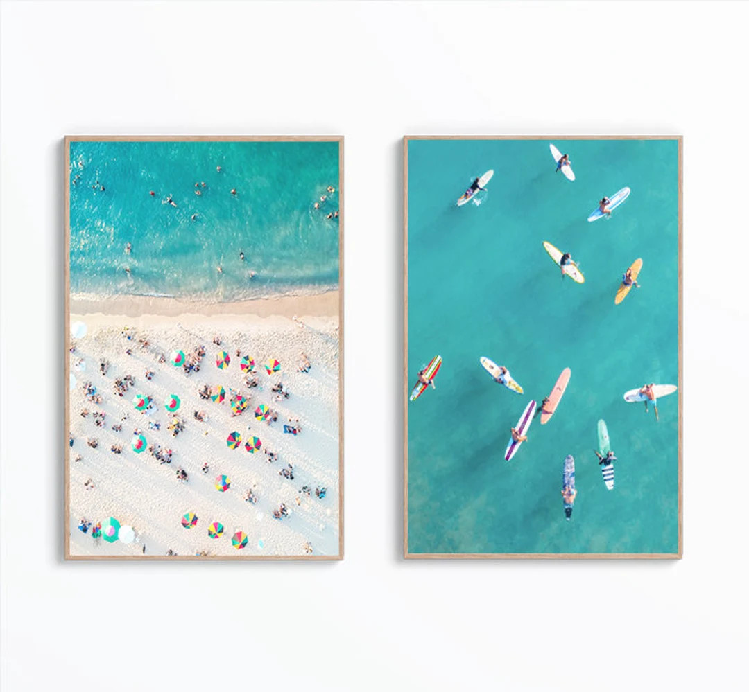 Set of 2 Coastal Beach Prints, Surf Print, Surf Wall Art, Aerial Wall Art, Beach Decor, Aerial Oc... | Etsy (US)
